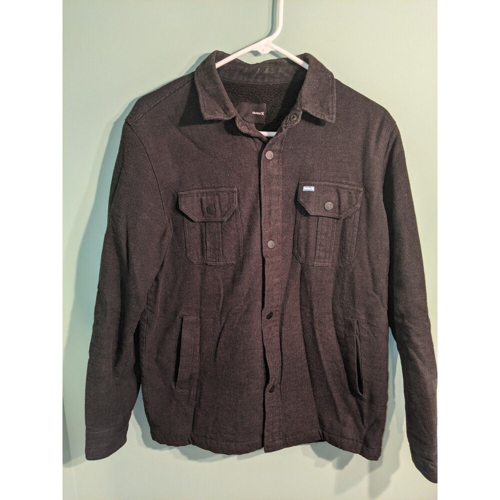 Hurley Men's Small Black Jacket Coat Snap Button Front Fuzzy Lined